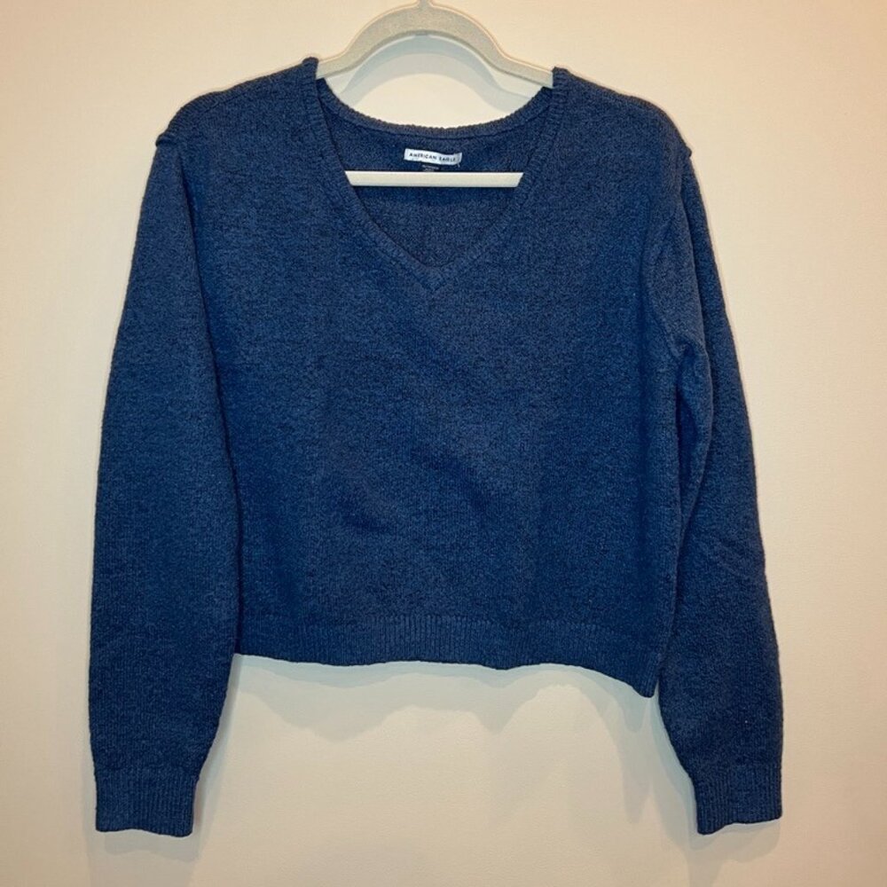 American Eagle Blue Knit V-neck Sweater
